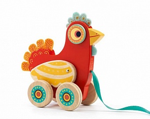 Каталка - Курочка Полка с веревочкой (Djeco, 06237k)